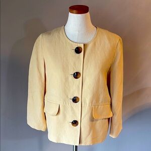Kasper Women's linen pastel yellow shirt blazer Jacket
Collarless button up 10